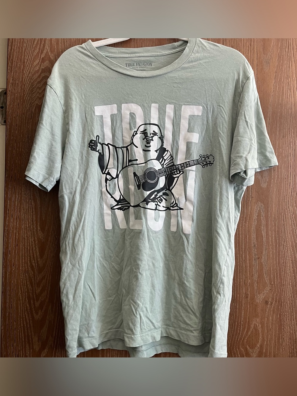 True Religion Men’s Mint Green Buddha & Guitar Graphic T‑Shirt Large